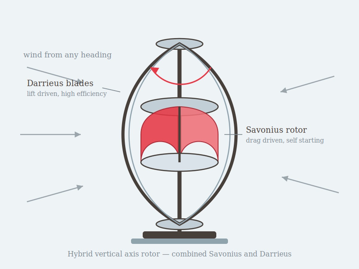 Hybrid Savonius Darrieus vertical axis rotor